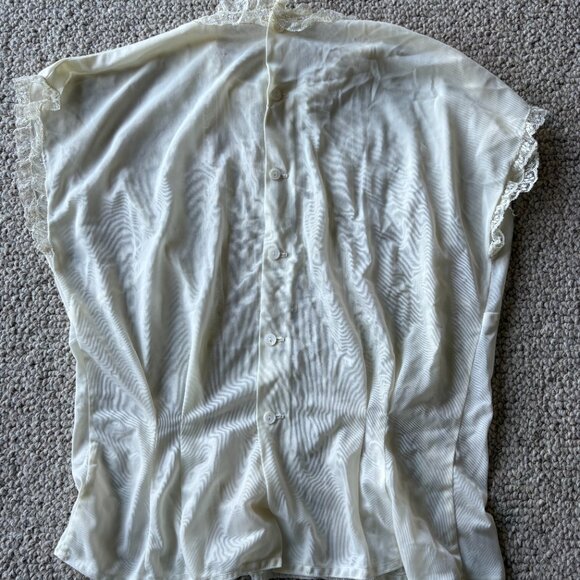 Vintage Erwin Sheer Lace Blouse Cream S/M Victorian Coquette Cottagecore Boho - Picture 7 of 11